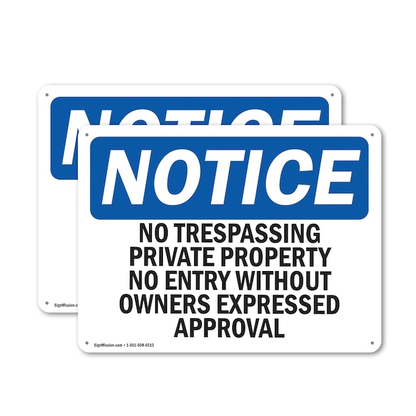 Signmission No Trespassing Private Property No Entry OSHA Notice Sign, Plastic, 14in W x 10in L, 2PK OS-2PACK-NS-P-1014-L-14971 - main